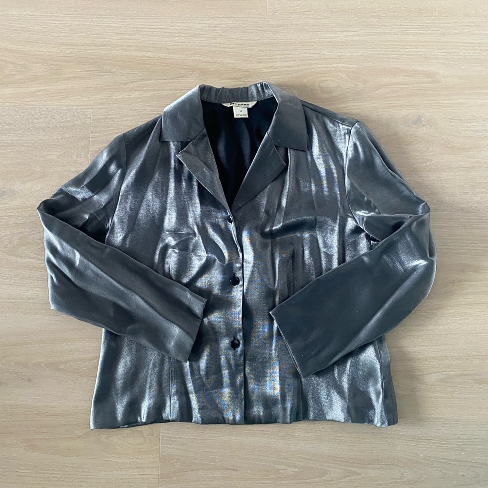 Vintage Womens Black / Charcoal Button-Front Leather Jacket Size L